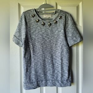 Loft Heather Gray Beaded Top M